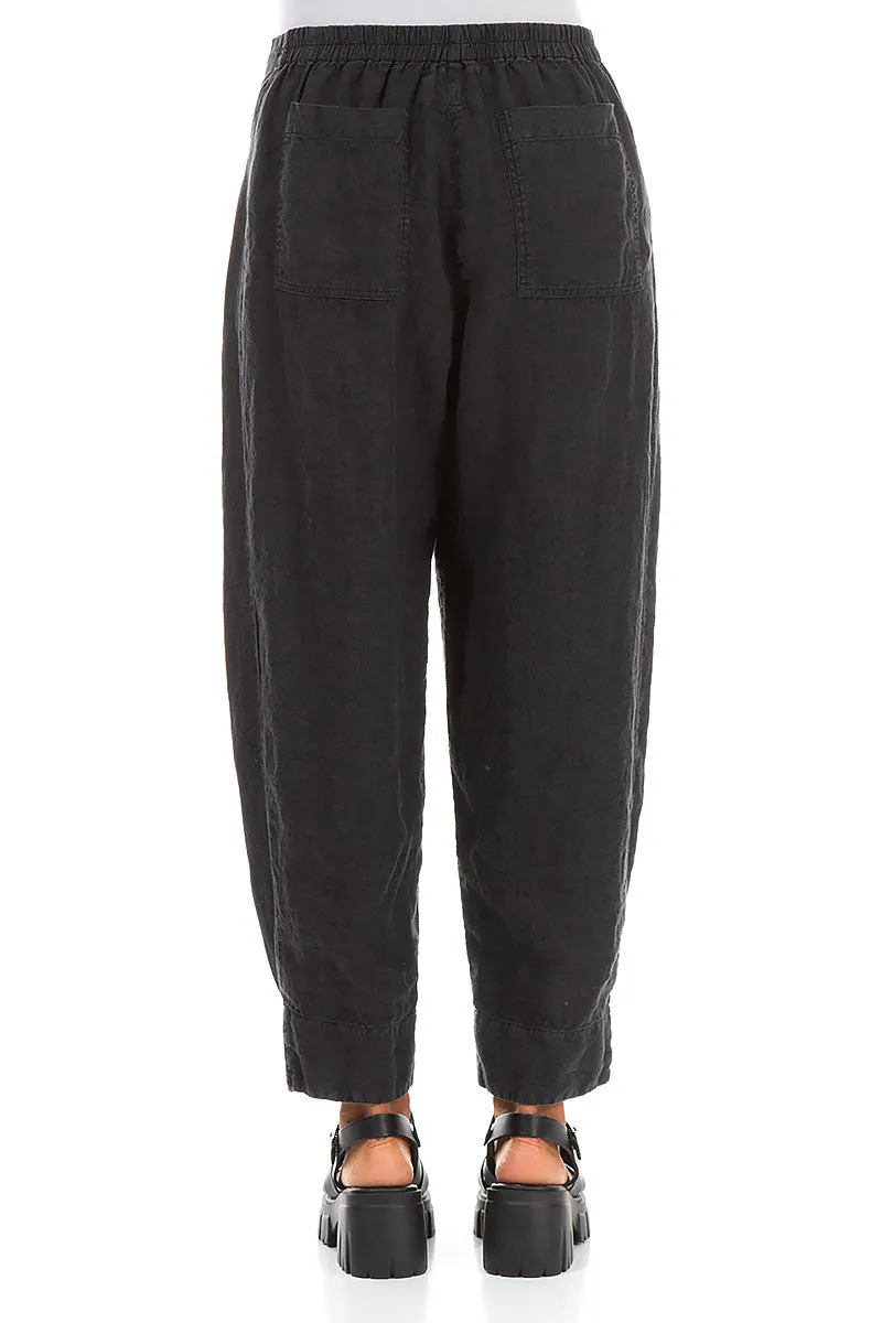 Flattering Shape QuickReleaseClosures Tapered Pockets Black Linen Trousers