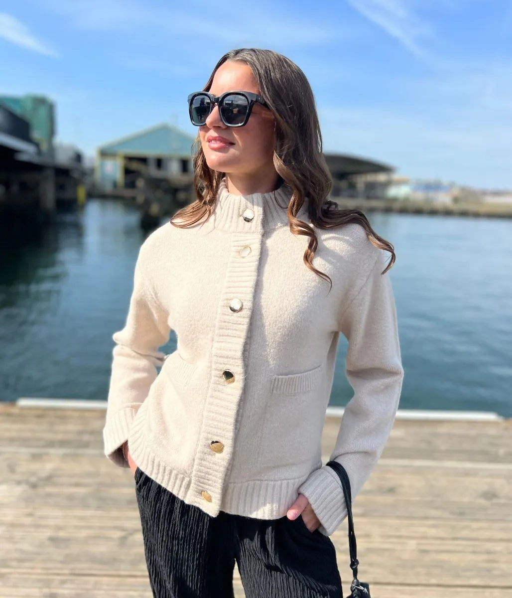 Natural Ribbed Detail Cardigan Sleek Layers