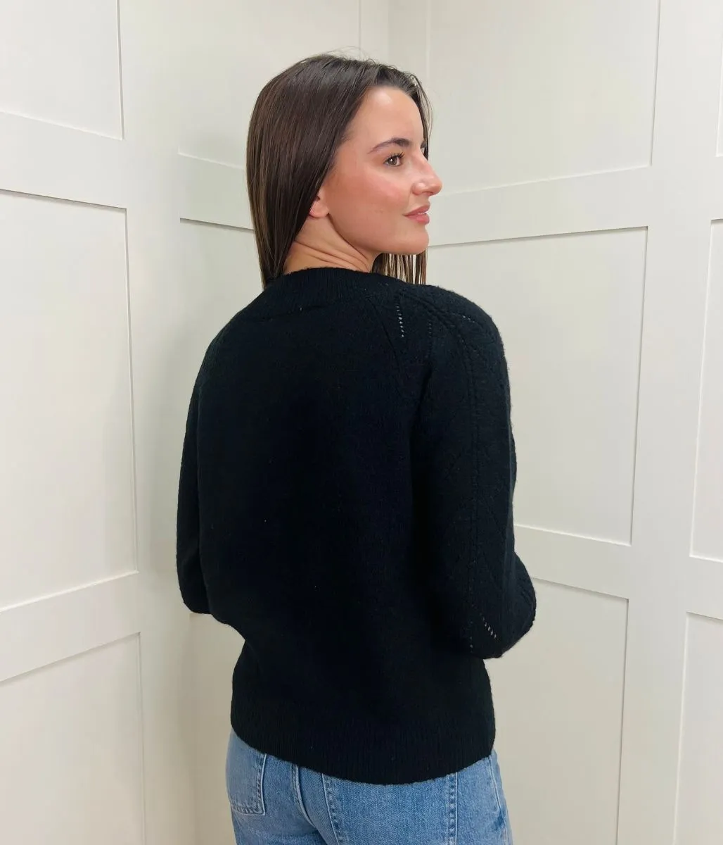 Warm Layering Black Pointelle Crew Neck Jumper