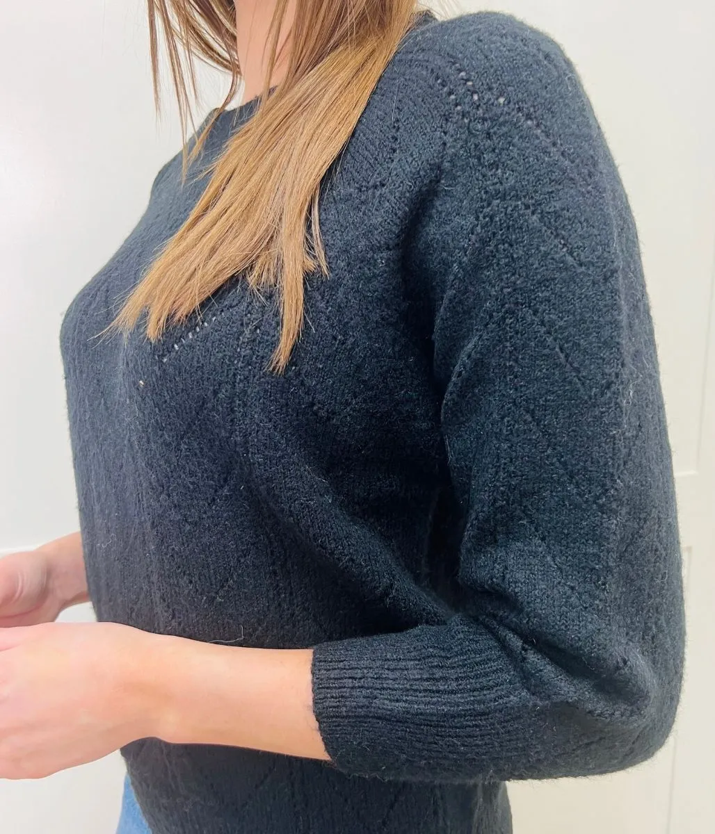 Black Pointelle Crew Neck Jumper Functional Layers