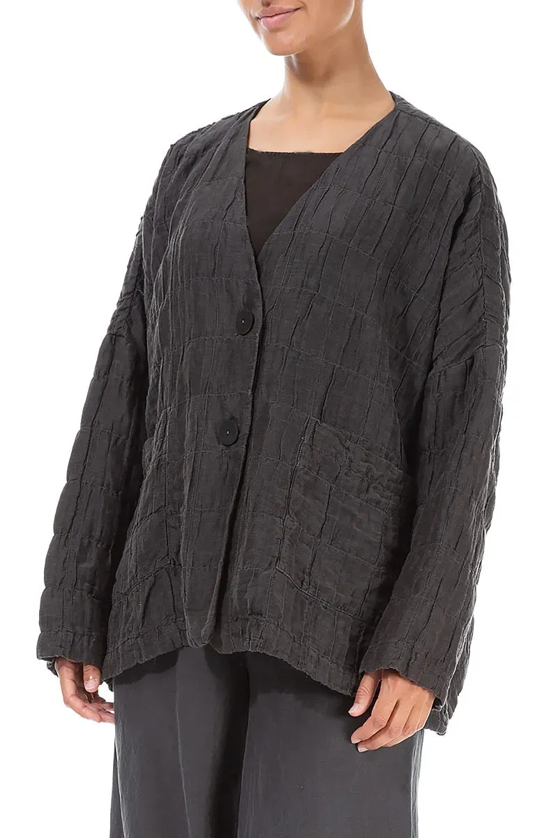 Hooded Versatile Design Cold Ready Look Forest Brown Pleated Silk Linen Jacket