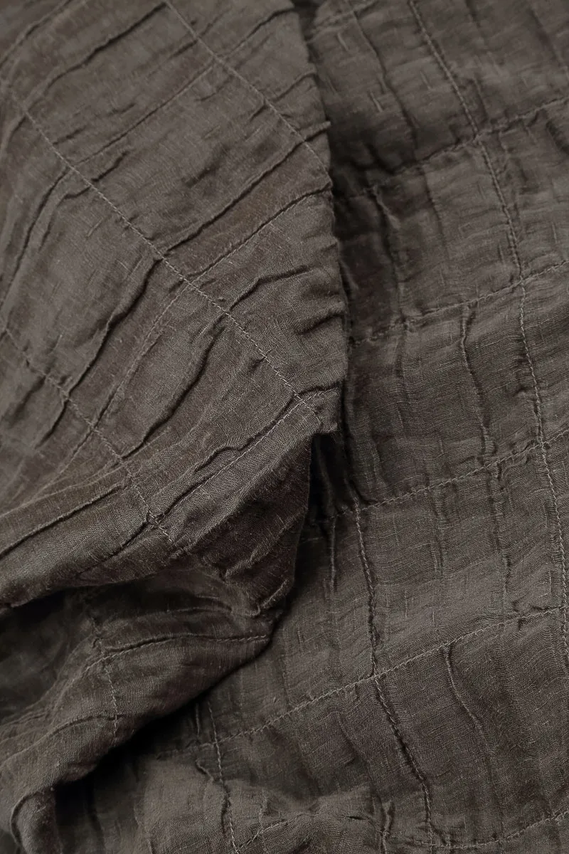 Flexible Elasticity Forest Brown Pleated Silk Linen Jacket