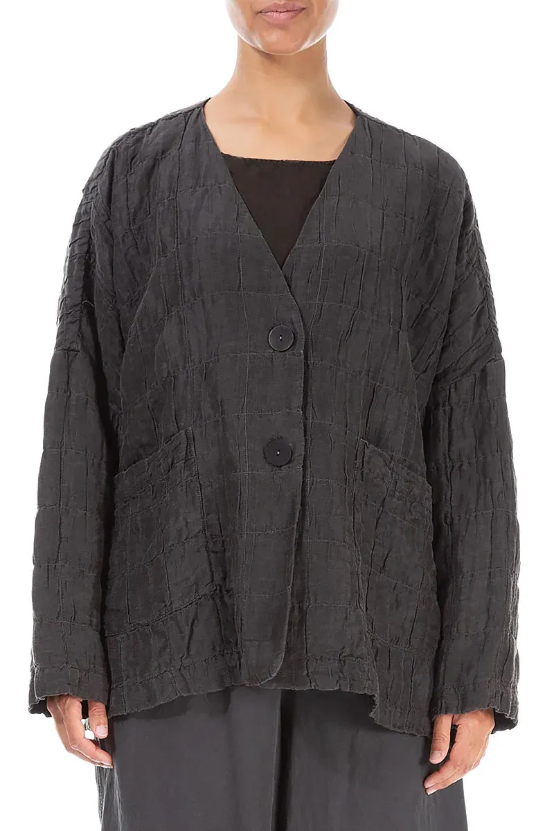 Forest Brown Pleated Silk Linen Jacket Temperature Balancing Layer Noise Reduciting Fabric