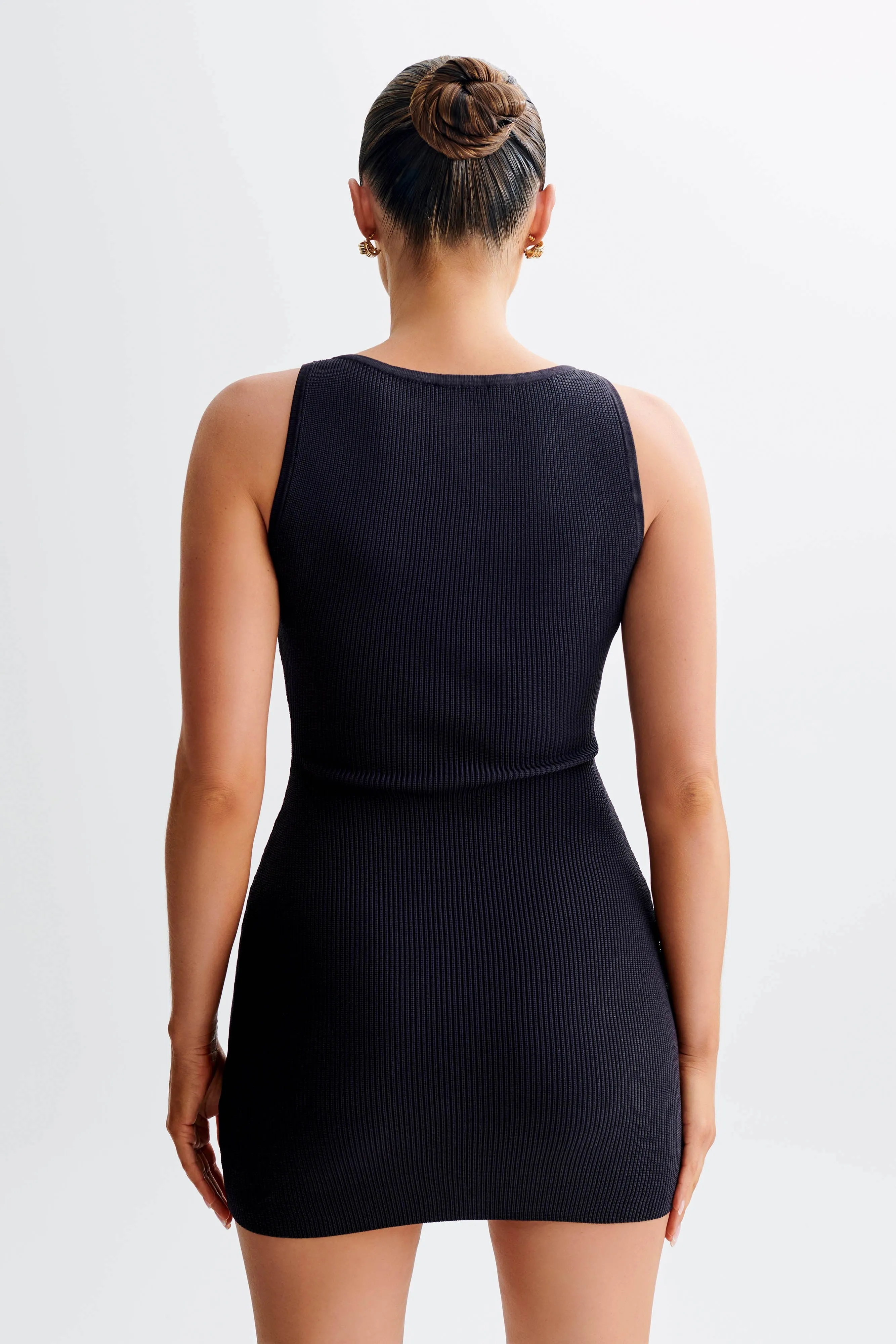 Sawyer Knit Mini Dress - Charcoal Asymmetric-Neck Whimsical Mood