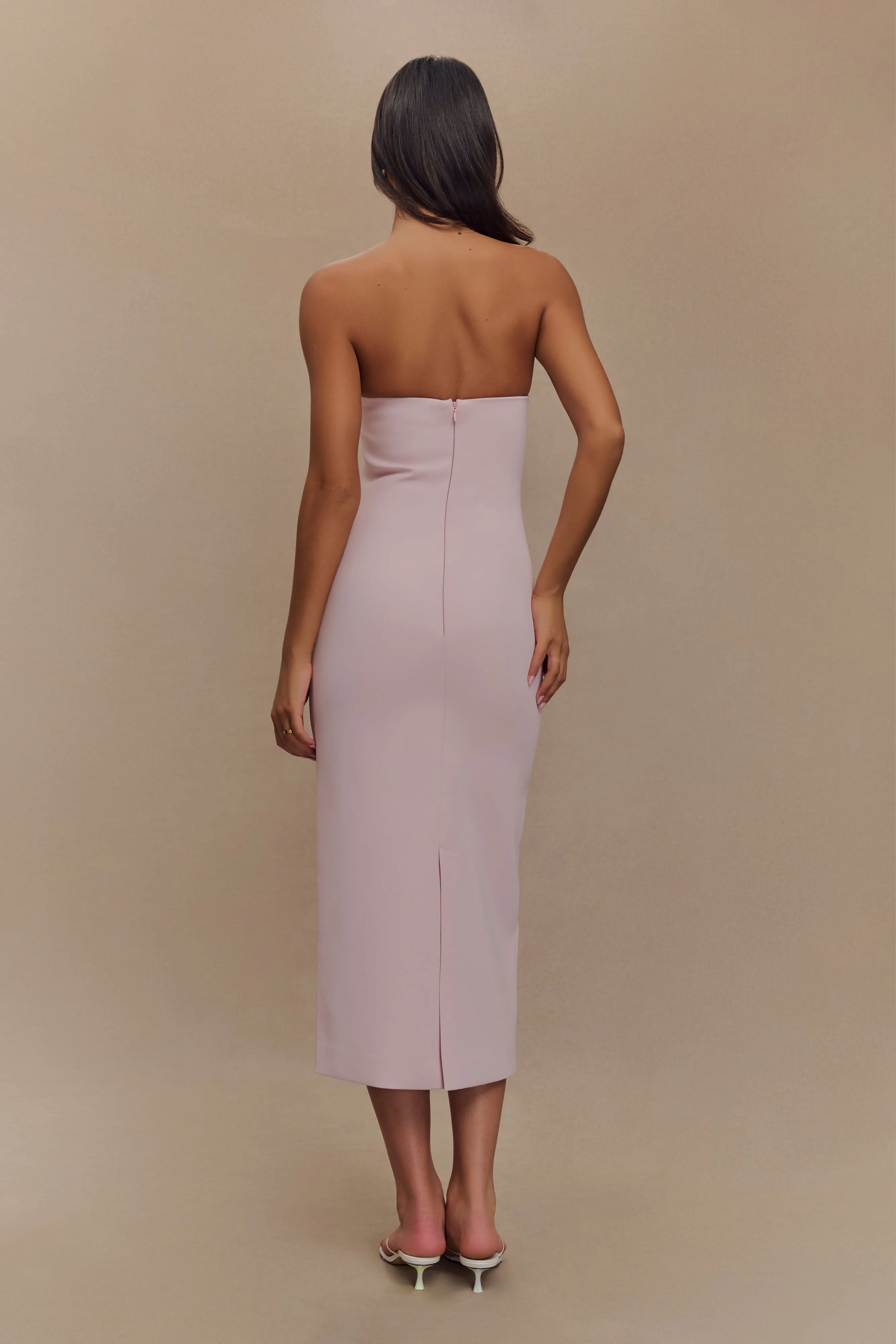 Sussan Strapless Midi Dress - Powder Pink Open Back