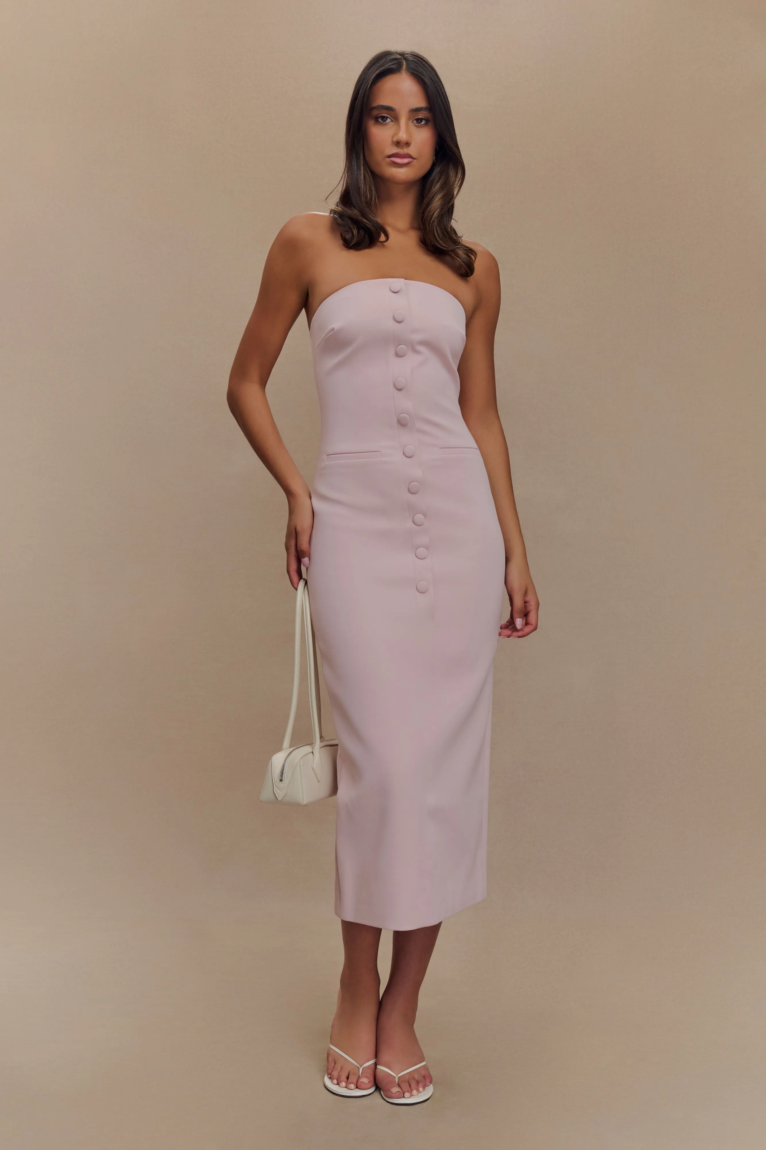 Sussan Strapless Midi Dress - Powder Pink Elegant Fabric Smooth Tone