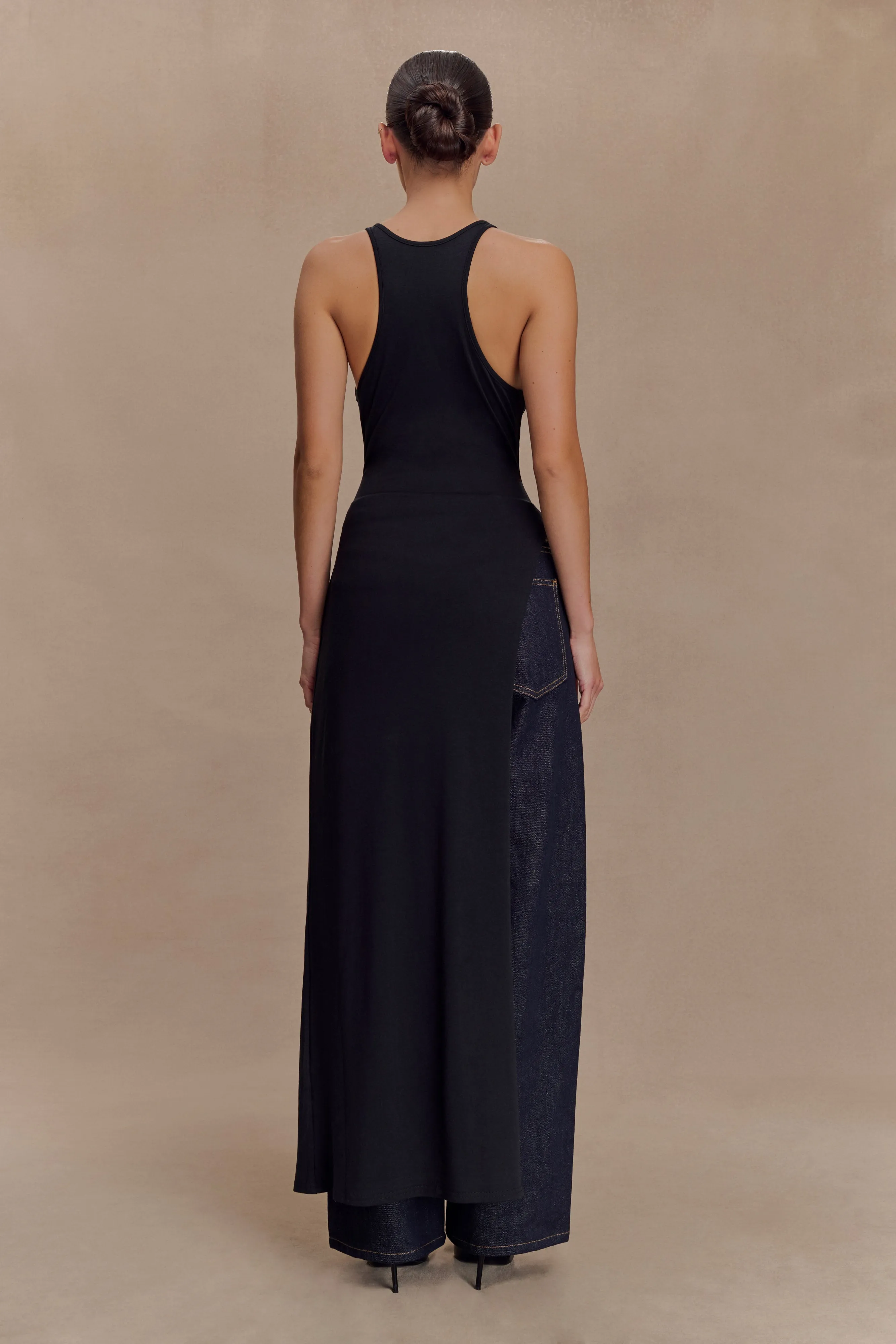 Tailored Seams Ellerie Longline Racerback Top - Black