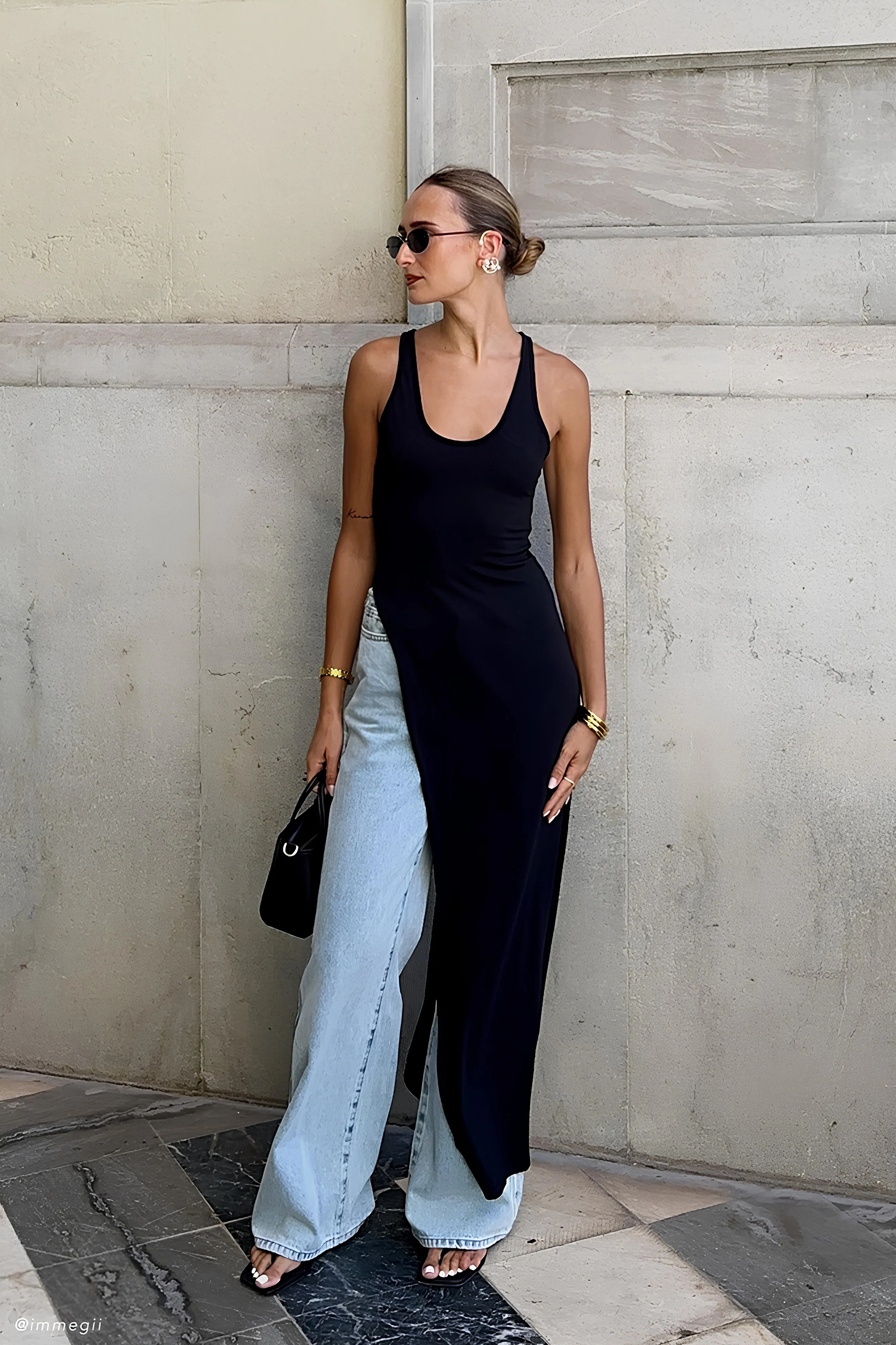 Ellerie Longline Racerback Top - Black Layered Look PolishedFinish