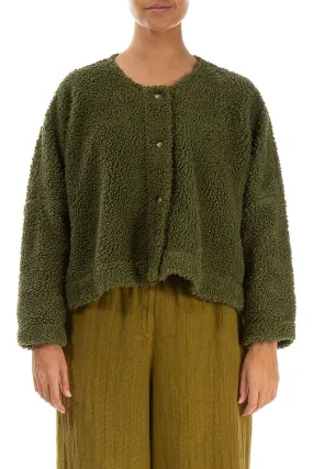 Snap Front Olive Teddy Cotton Jacket All Occasion Lightweight Design