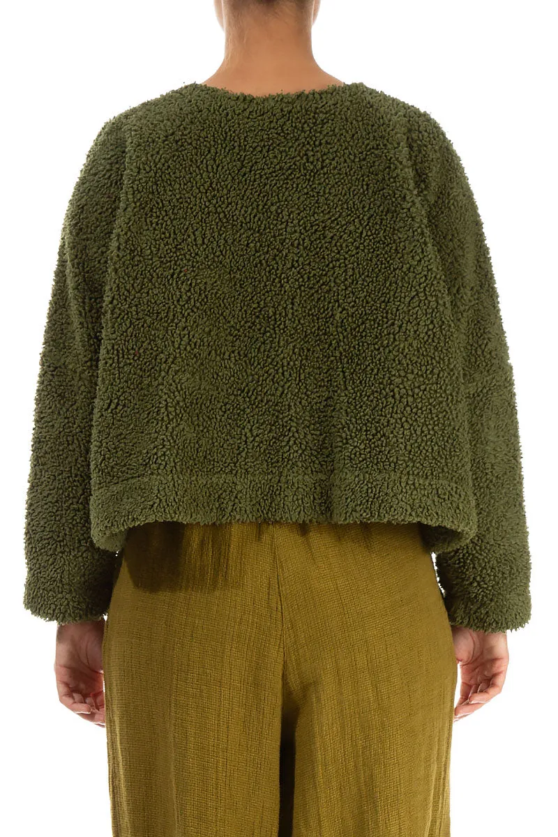 Snap Front Olive Teddy Cotton Jacket All Weather Performance