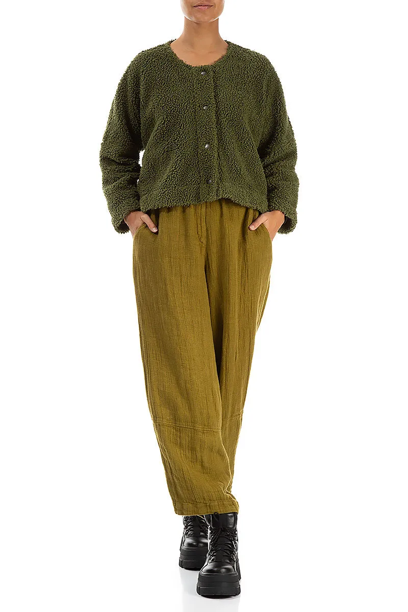 Classic Zip Up Snap Front Olive Teddy Cotton Jacket