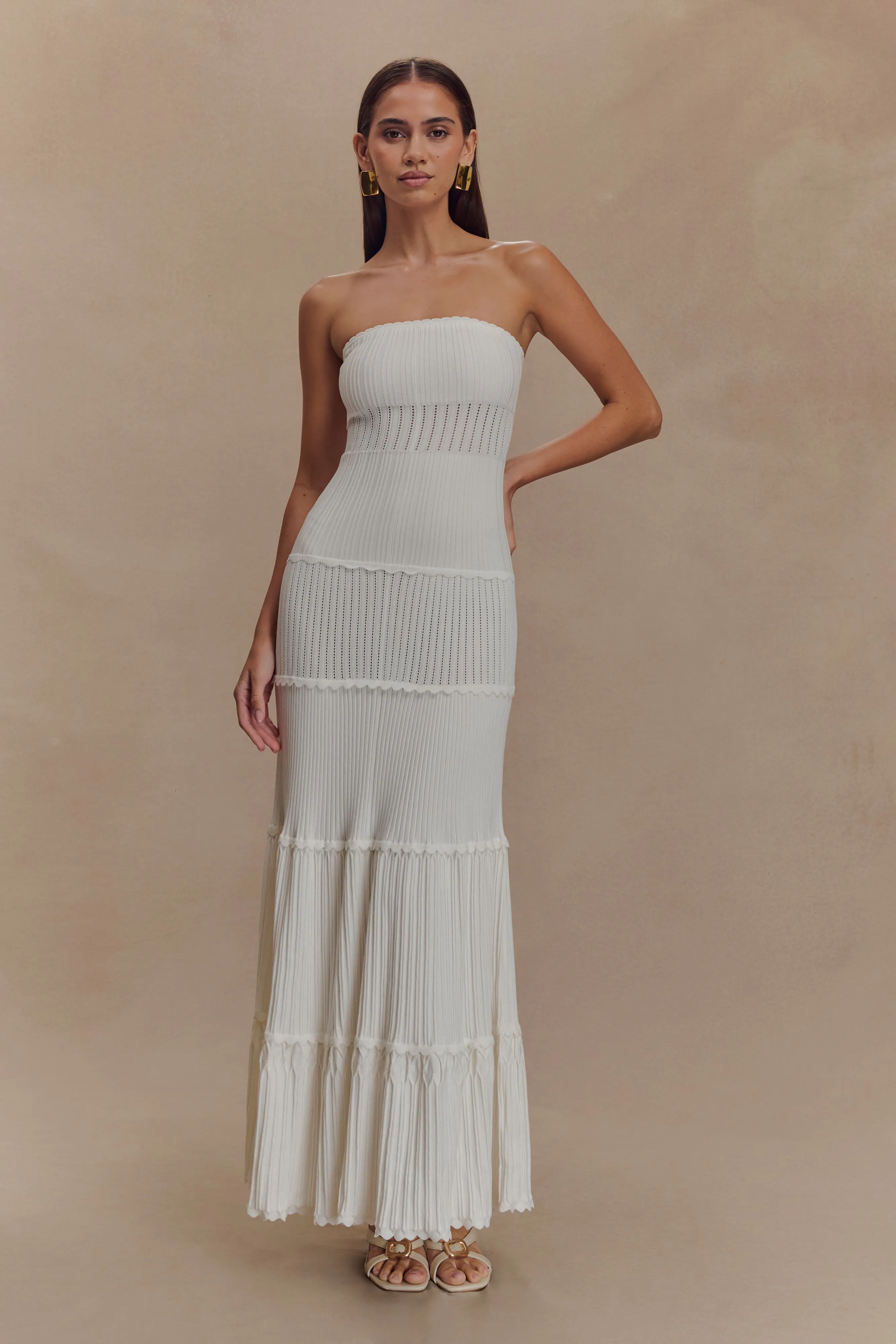 Stylish Look Finley Pointelle Knit Maxi Dress - Ivory