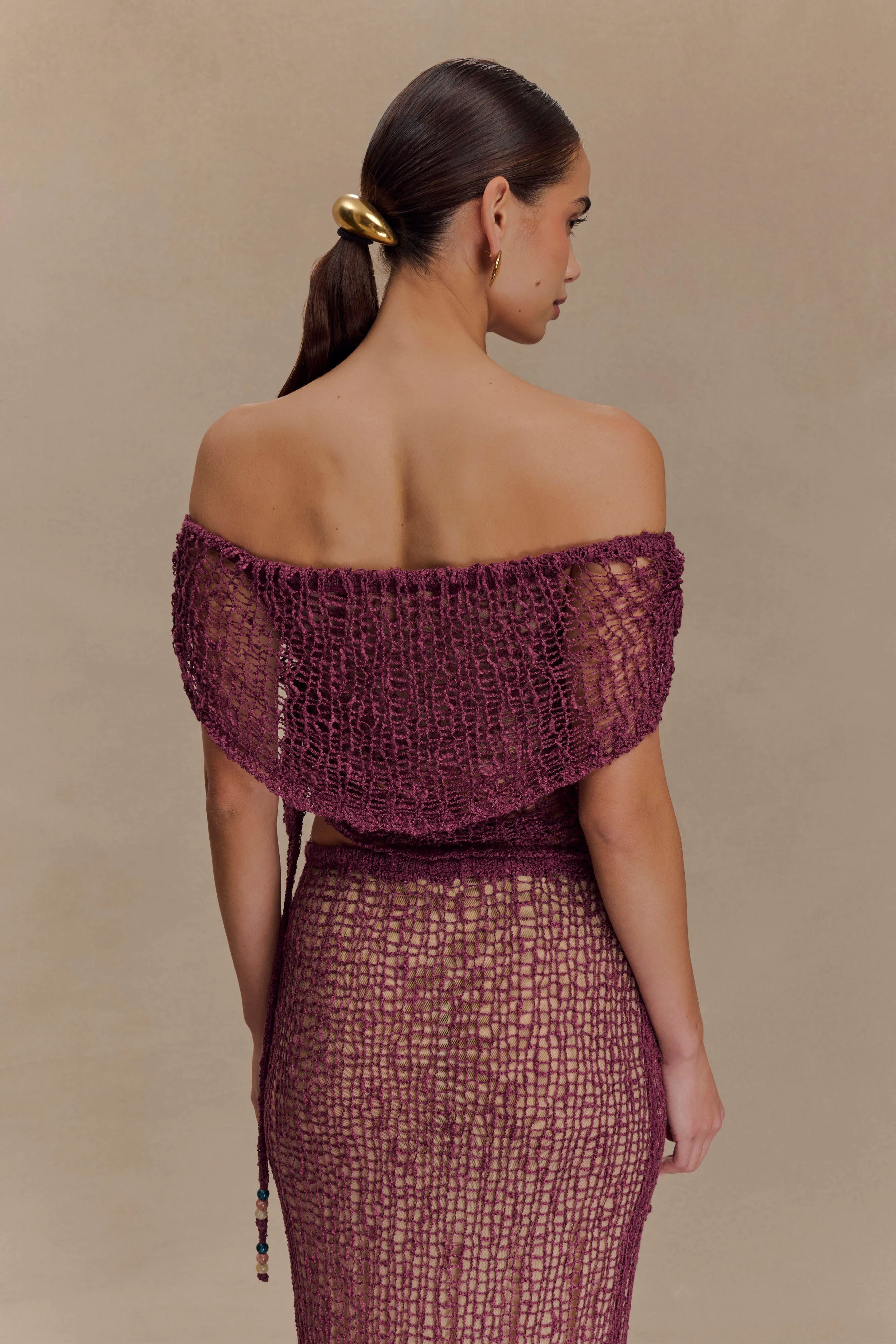 HypoallergenicFabric Chic Cardigan Cordelia Off Shoulder Knit Top - Mauve