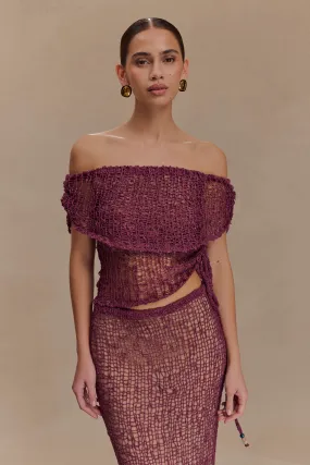 Cordelia Off Shoulder Knit Top - Mauve Contemporary Cut VNeck Style