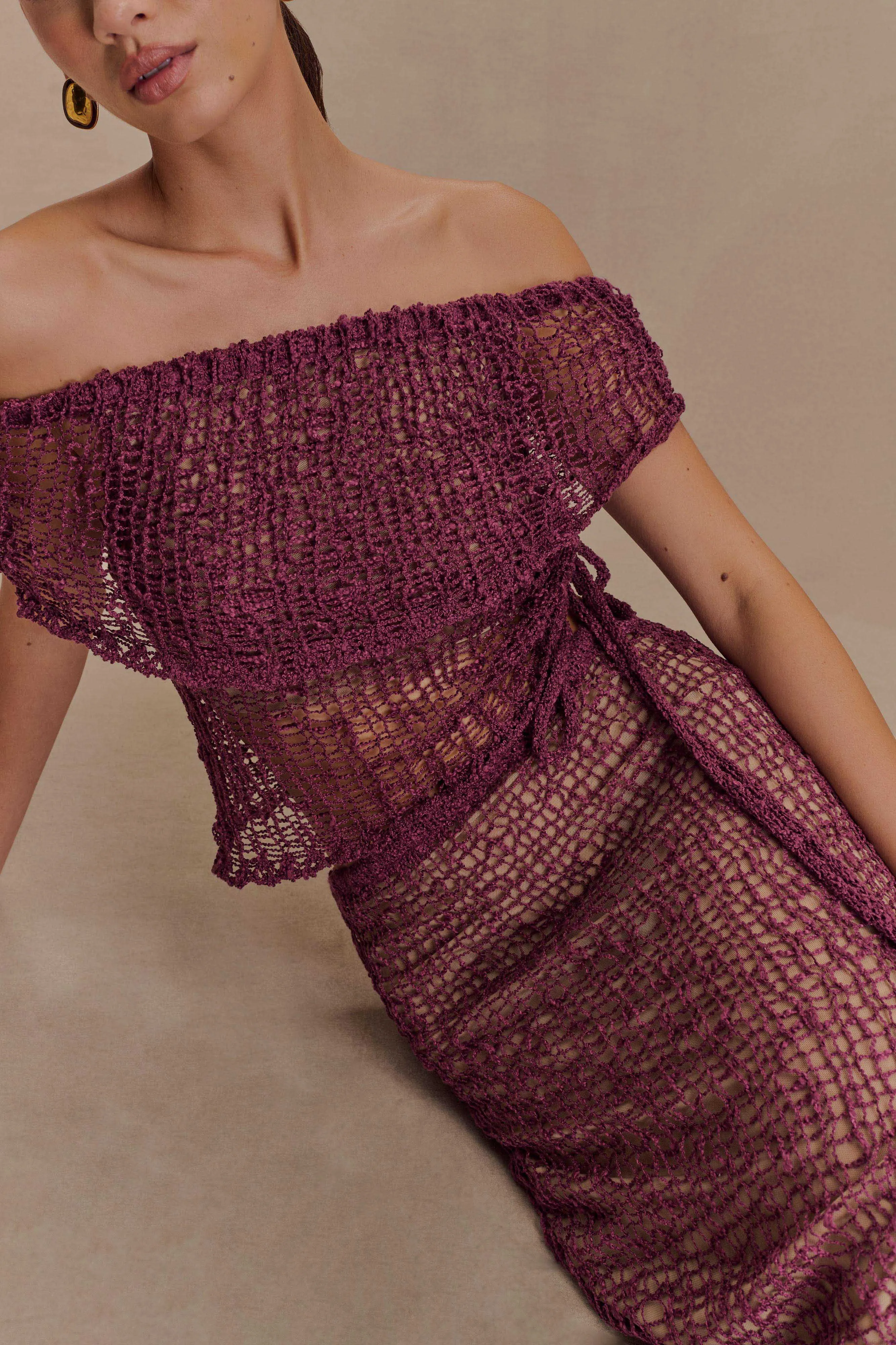 Thermal Regulation Fabric Cordelia Off Shoulder Knit Top - Mauve