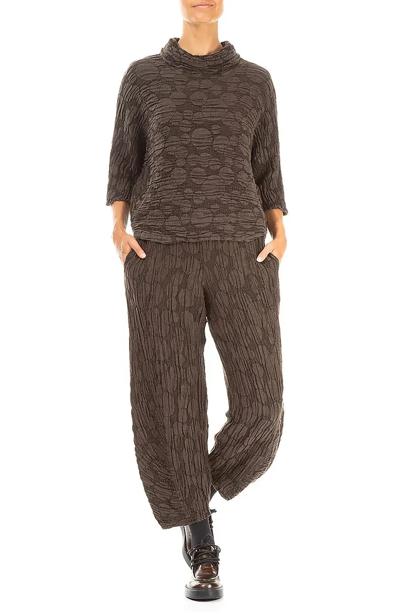 Ruched Hem Forest Brown Circle Silk Linen Trousers Ultimate Wear