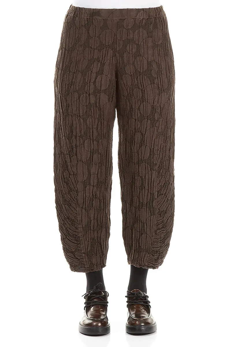 Ruched Hem Forest Brown Circle Silk Linen Trousers Perfect Length