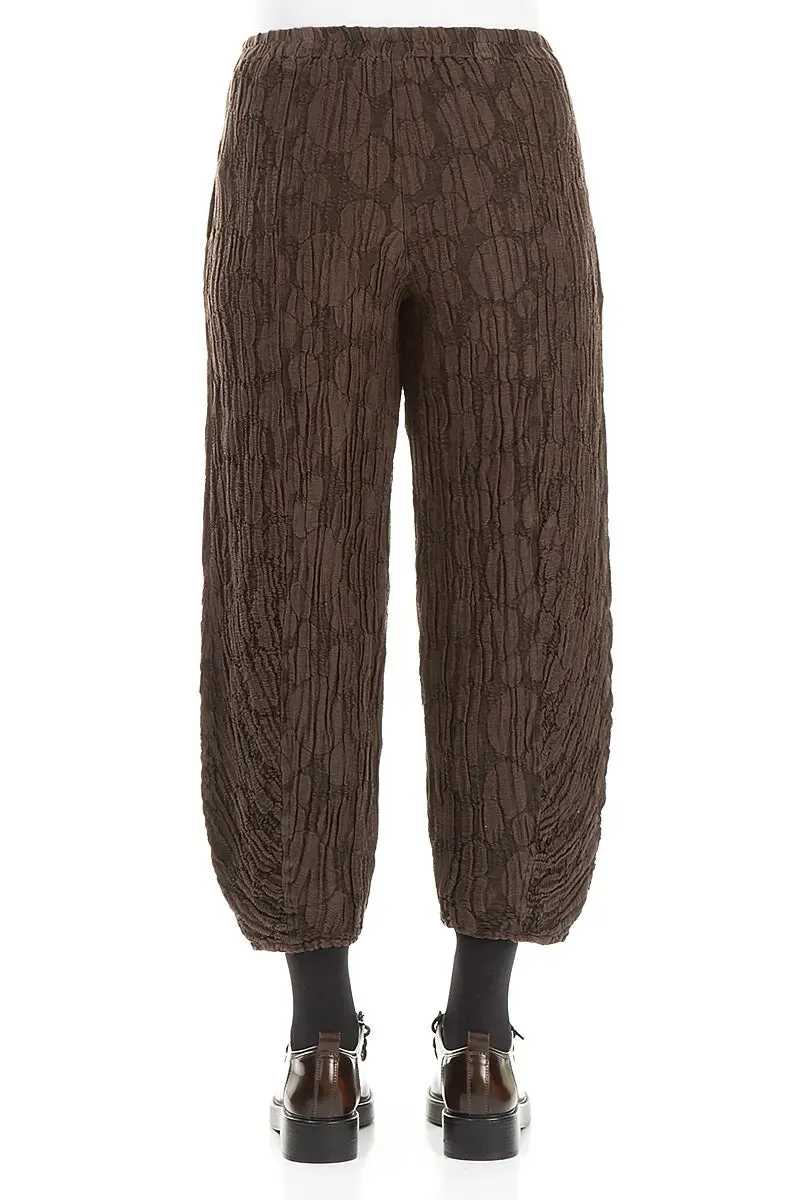 Seasonal Basic Perfect Pair Ruched Hem Forest Brown Circle Silk Linen Trousers