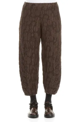 Ruched Hem Forest Brown Circle Silk Linen Trousers Perfect Length