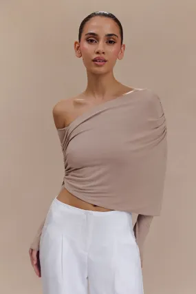 Non Iron Fabric Corinna Modal One Shoulder Top - Mushroom