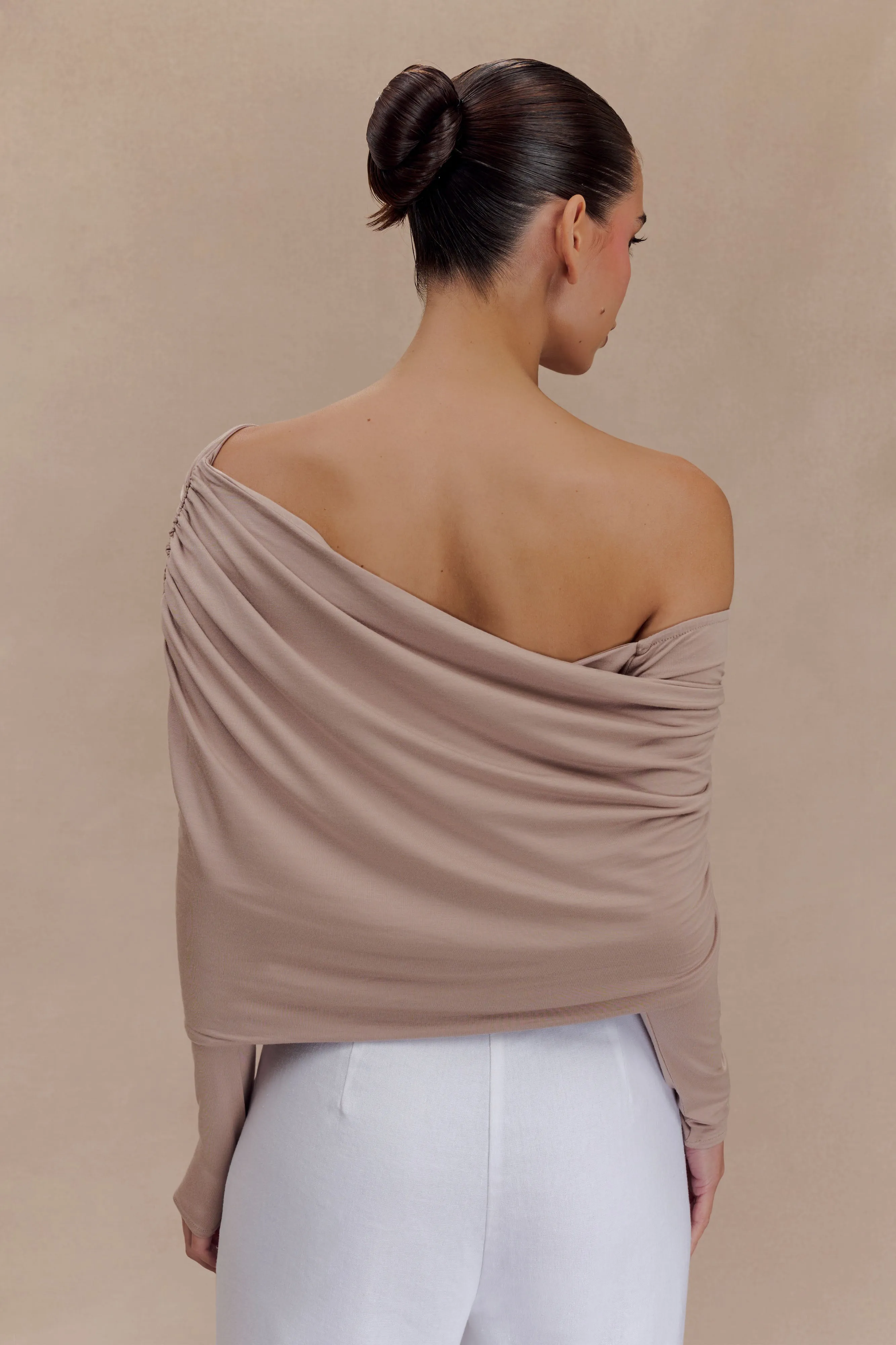 Ergonomic Shoulder Shape ComfortStretchFit Corinna Modal One Shoulder Top - Mushroom