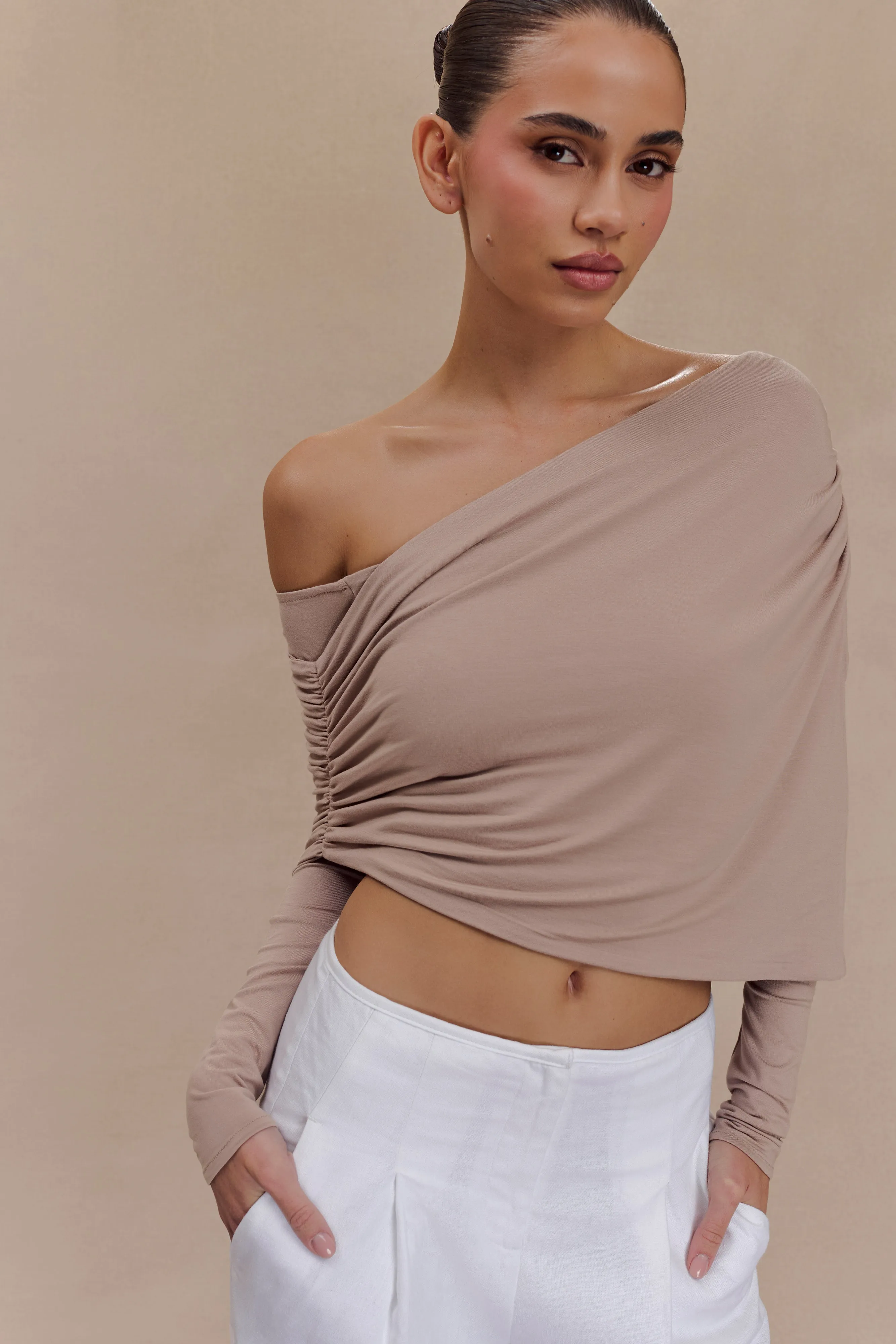 Stylish Jacket FlexibleMobility Corinna Modal One Shoulder Top - Mushroom