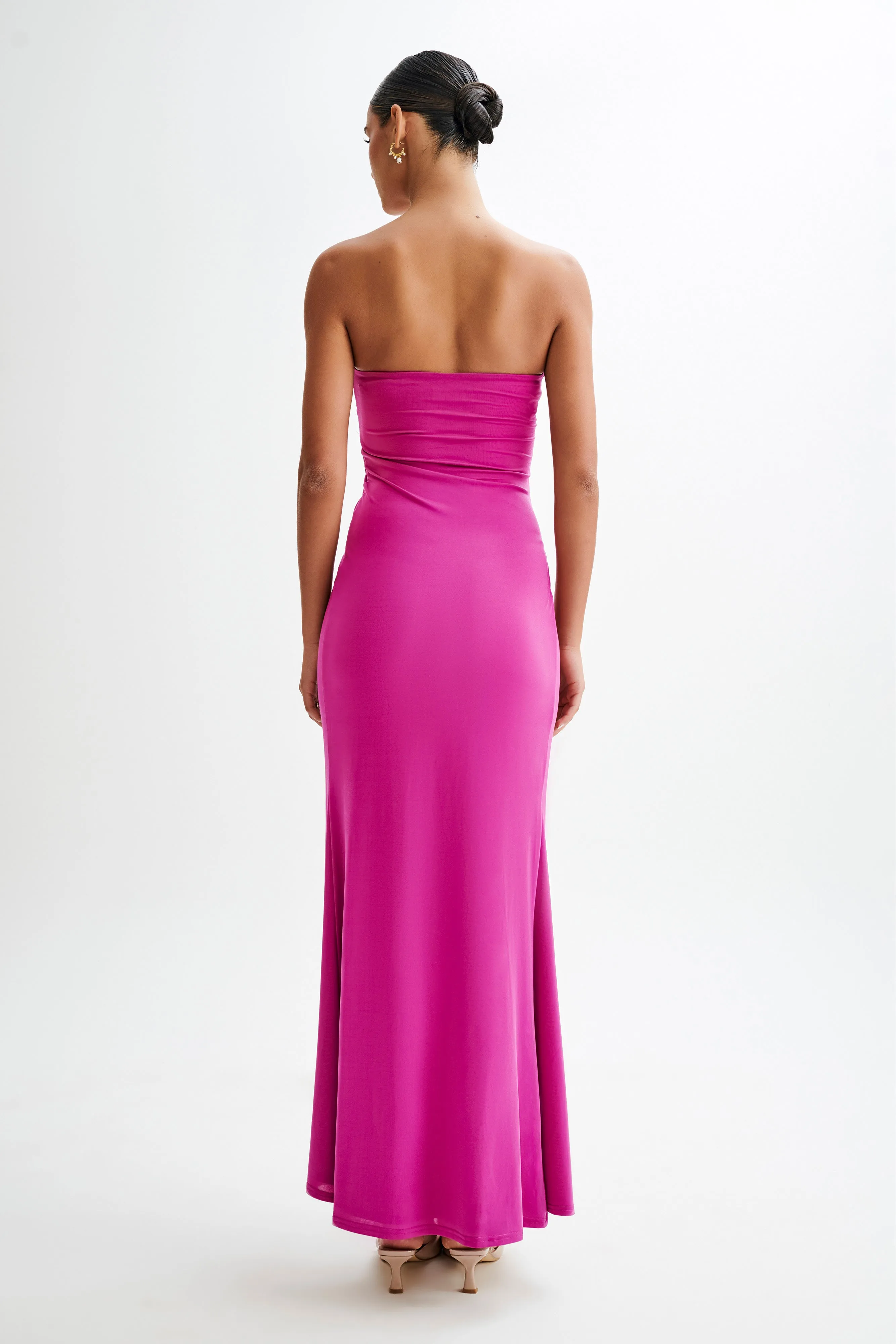 Cosima Slinky Strapless Maxi Dress - Violet Silky Shape Sunset Look