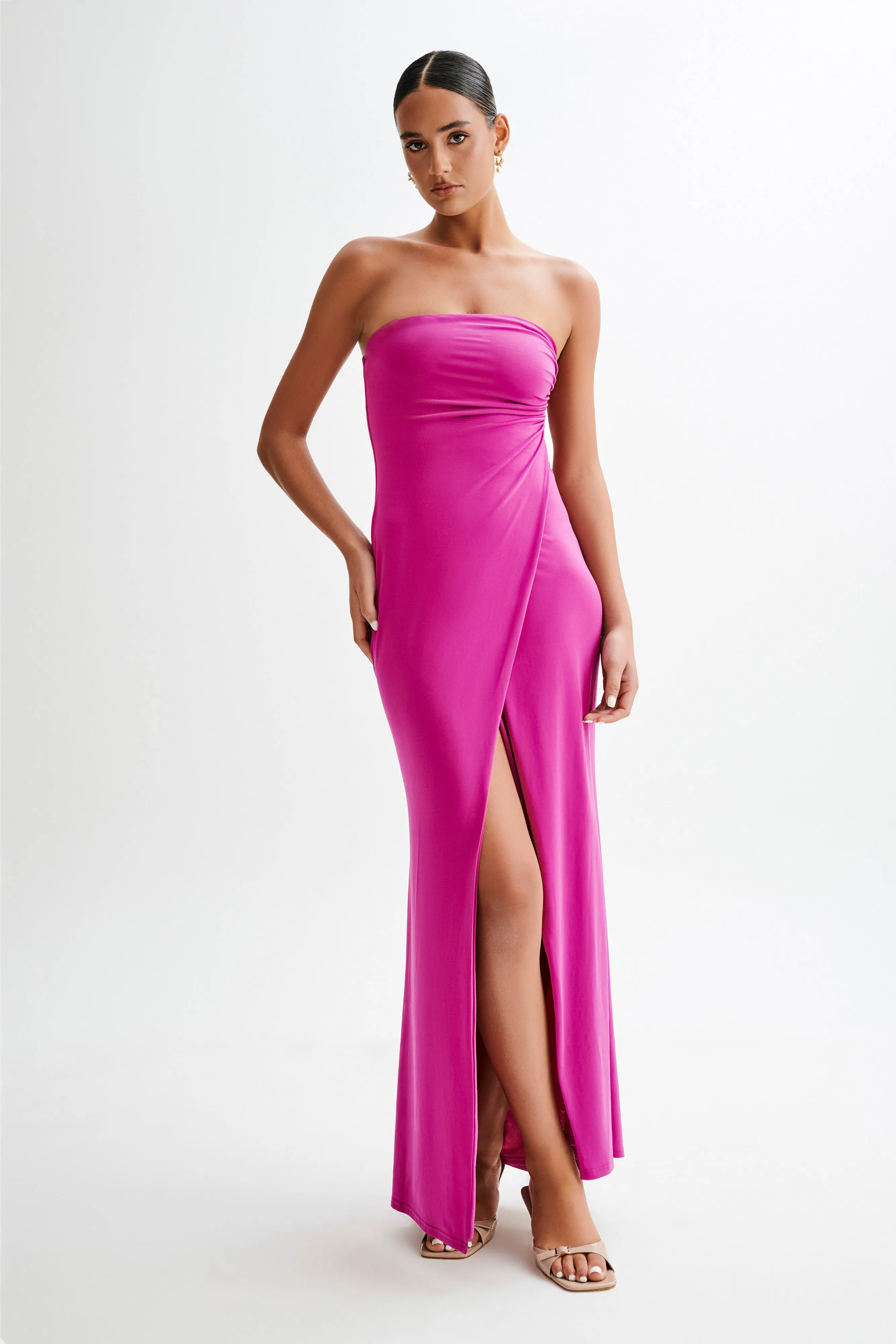 Cosima Slinky Strapless Maxi Dress - Violet Long Sleeve Sharp Mood