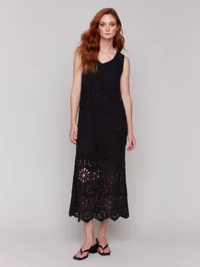 Elegant Outline Perfect Design Cotton Crochet Sleeveless Maxi Dress - Black