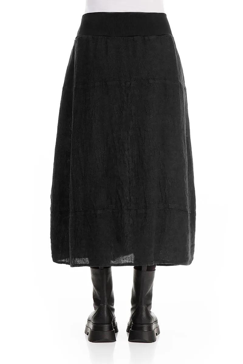 Curve Friendly Midi length Cotton Waist Black M??lange Linen Skirt