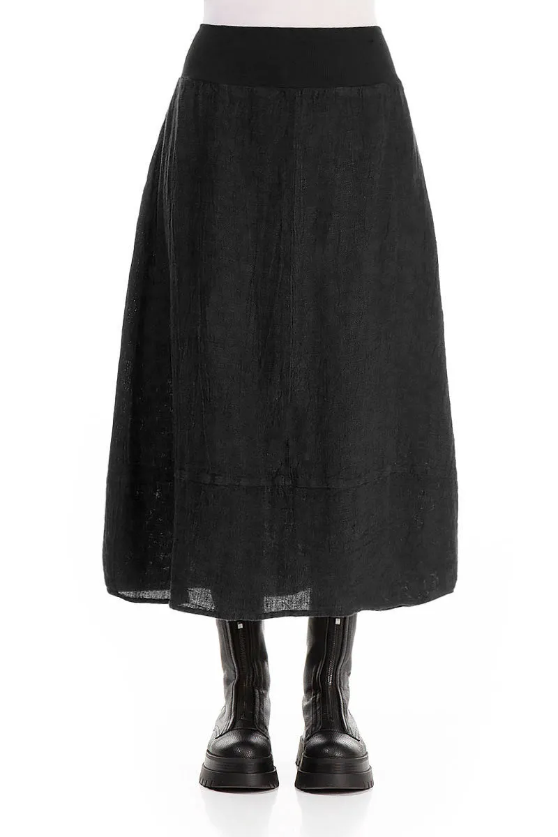 Cotton Waist Black M??lange Linen Skirt Layered Style