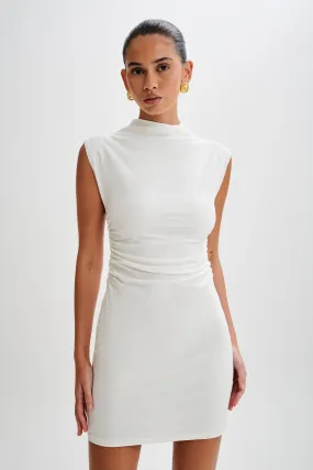 Melania High Neck Mini Dress - White Flexible Mood Soft and Relaxed