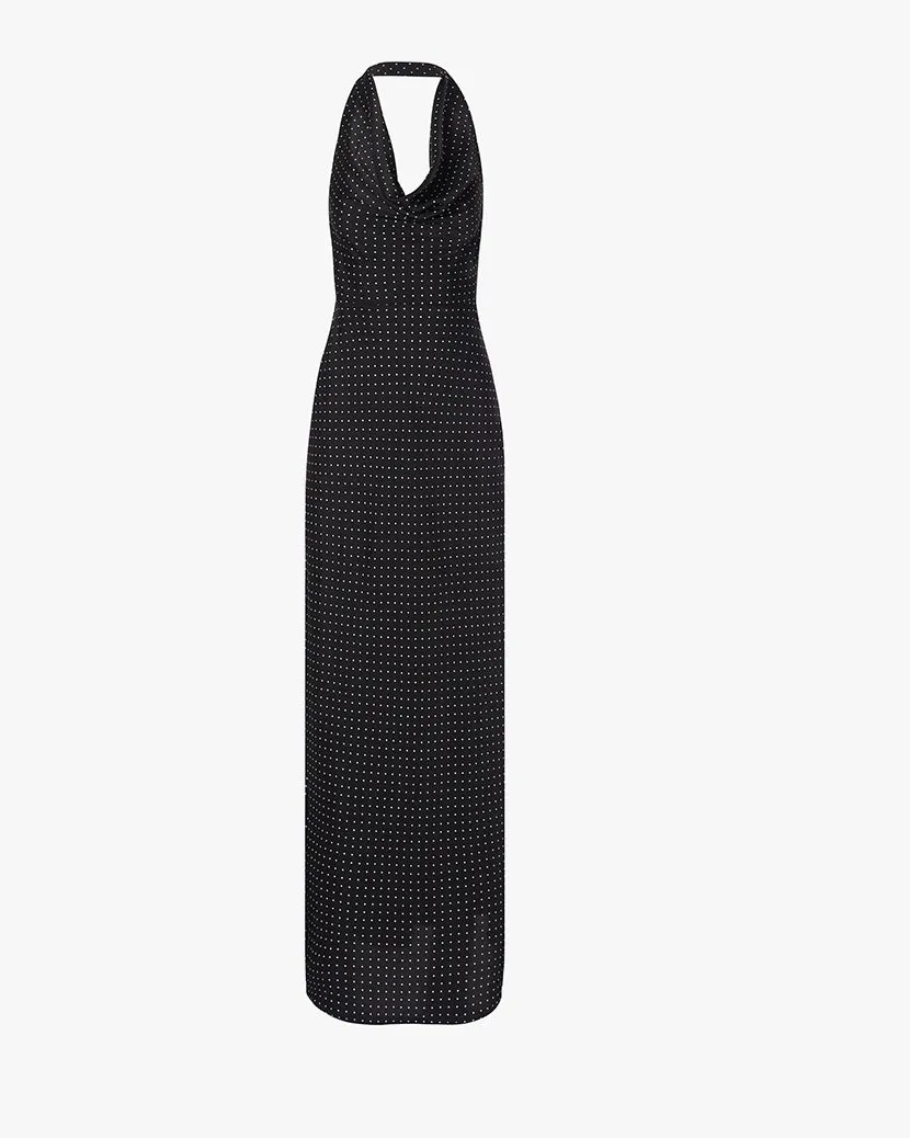 Cowl Halter Maxi Dress Loose Flow Flap-Detail