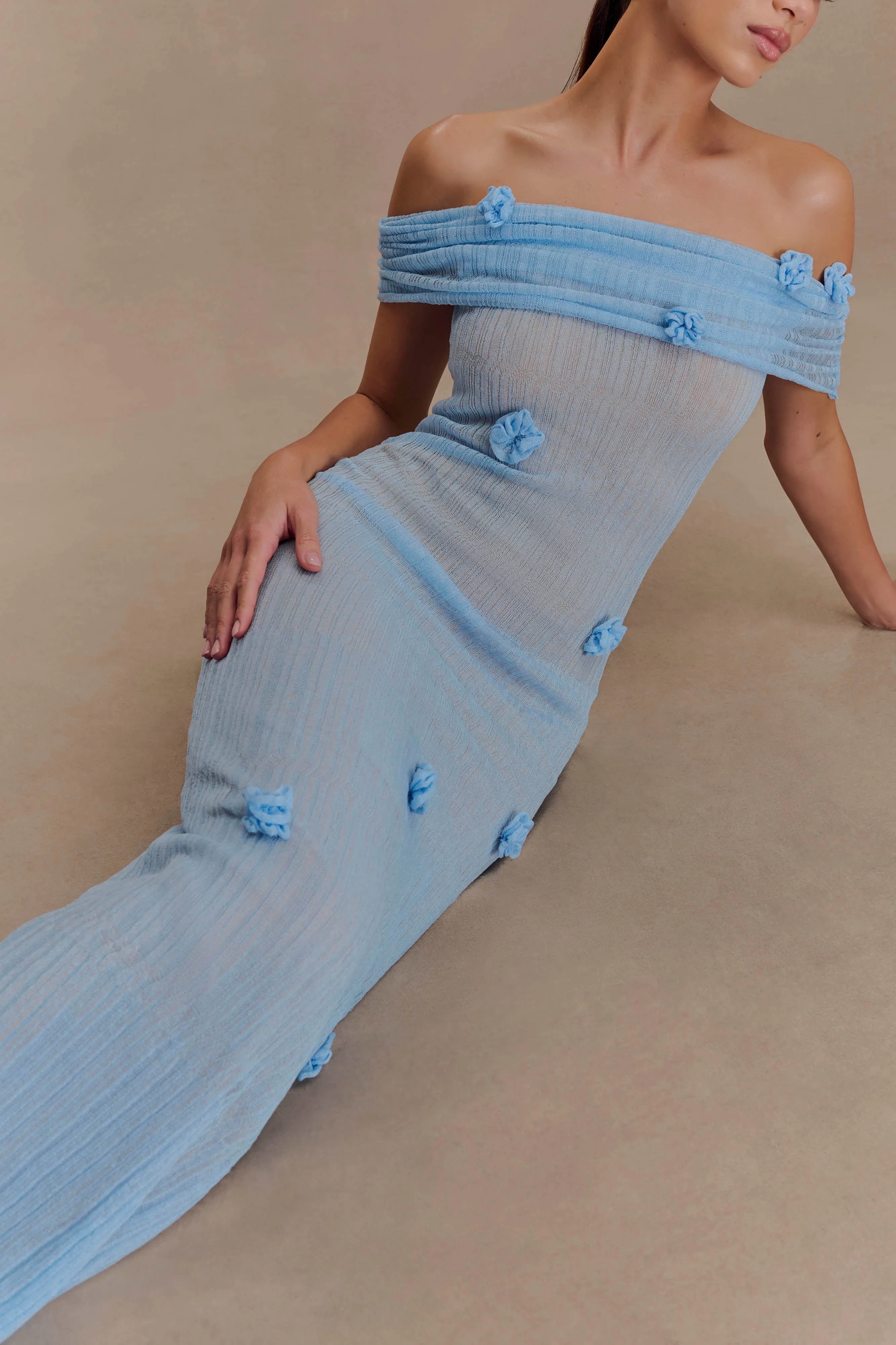 Brynn Orchid Knit Maxi Dress - Baby Blue Layered-Look Lightweight warm-weather dress