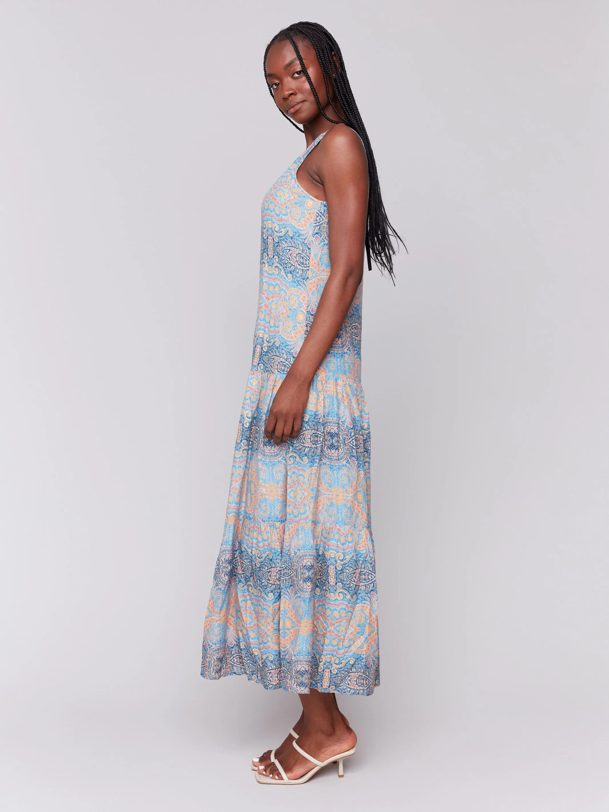 Occasion Ready Printed Rayon Tiered Maxi Dress - Papaya