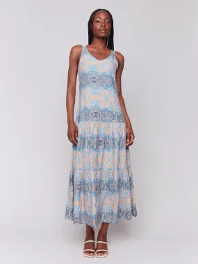 Printed Rayon Tiered Maxi Dress - Papaya Warm Undertone Grace Vibe