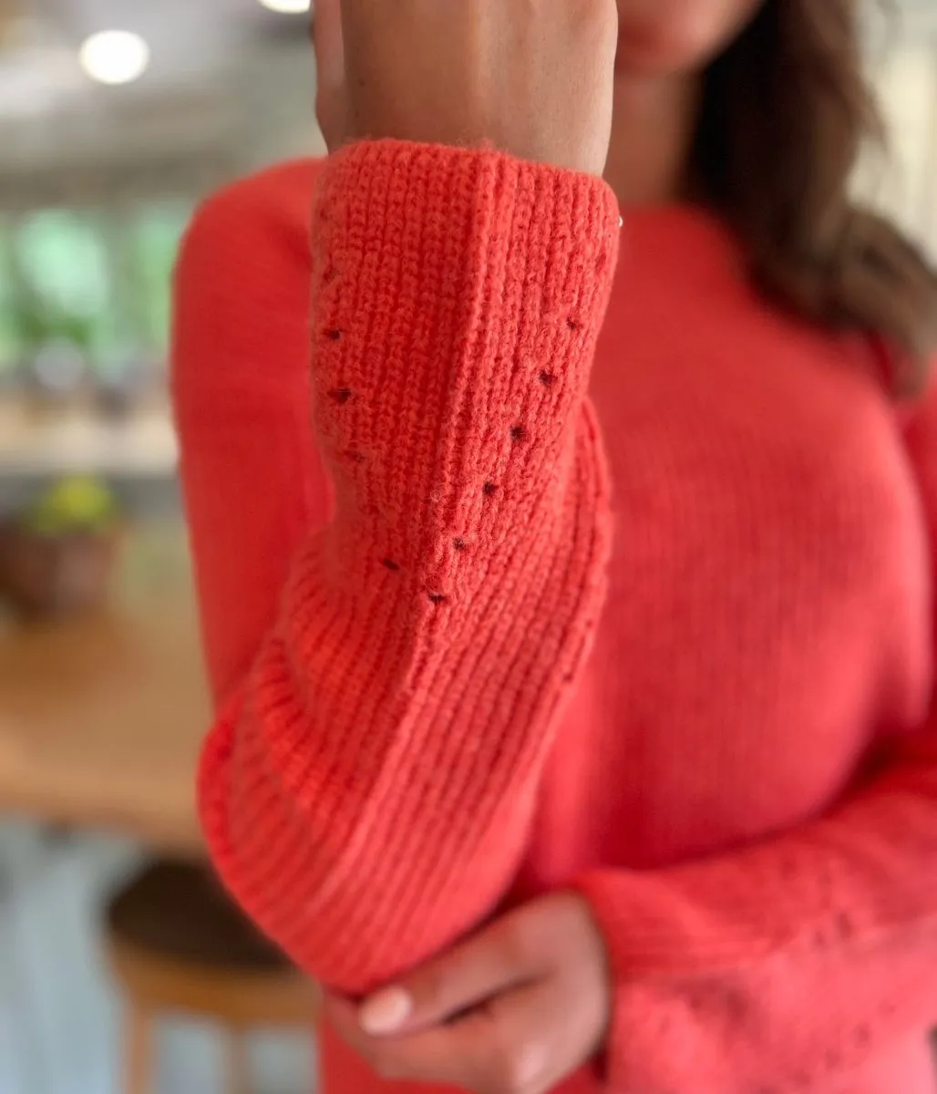 Coral Wool Blend Pointelle Jumper Colorfast Technology Biodegradable Fiber Option