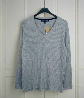 Grey V Neck Cable Twist Jumper Soft Knit Layer Performance Comfort