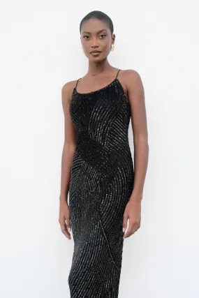Inner lining Flower Grace Tierra Sequin Maxi Dress - Black