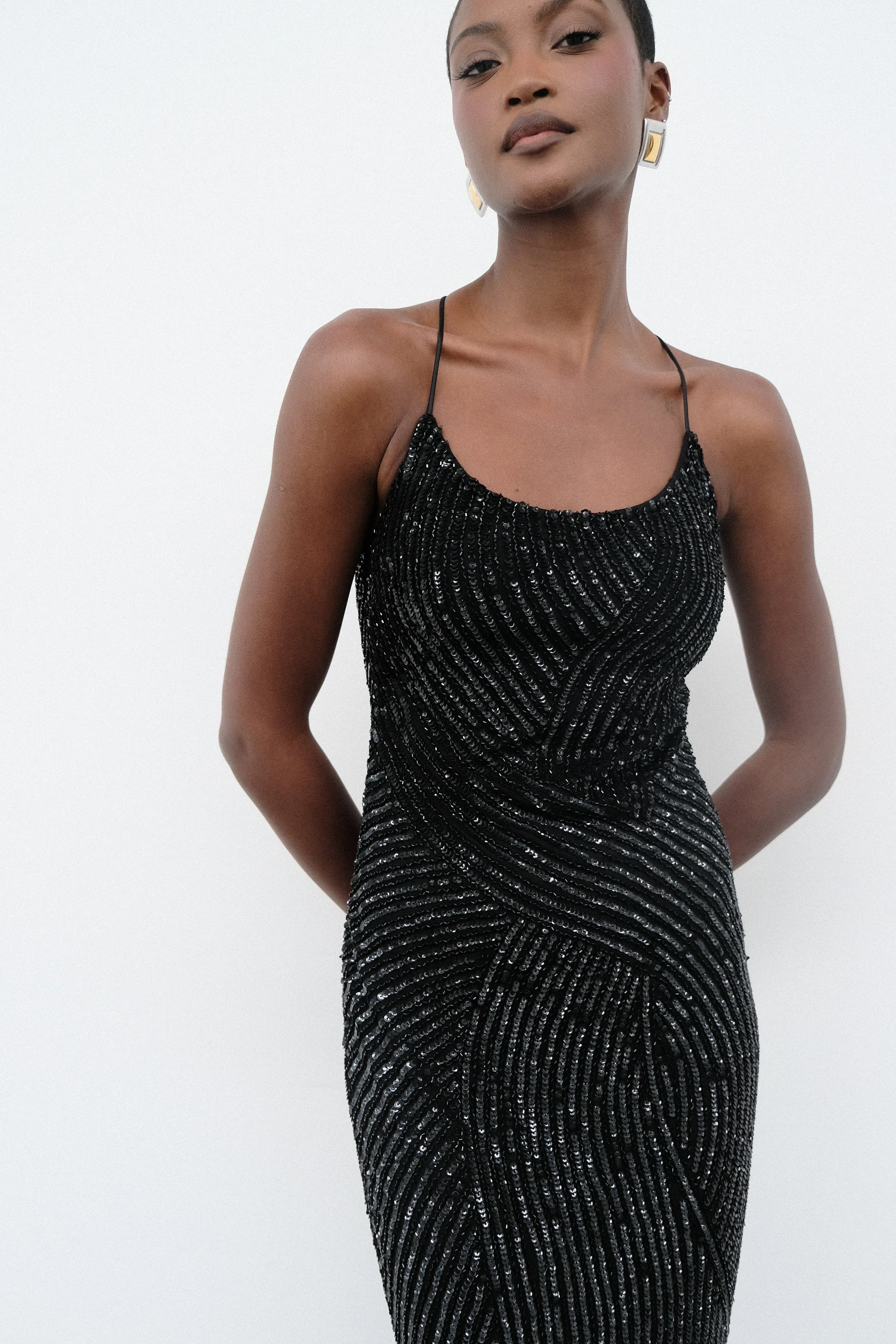 Family Warm Breathable Feel Tierra Sequin Maxi Dress - Black