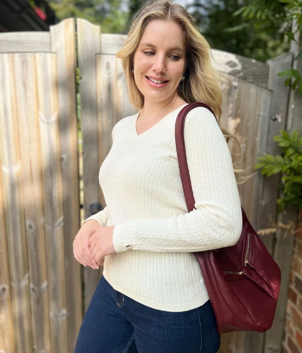 Relaxed Design Cream V Neck Cable Twist Jumper