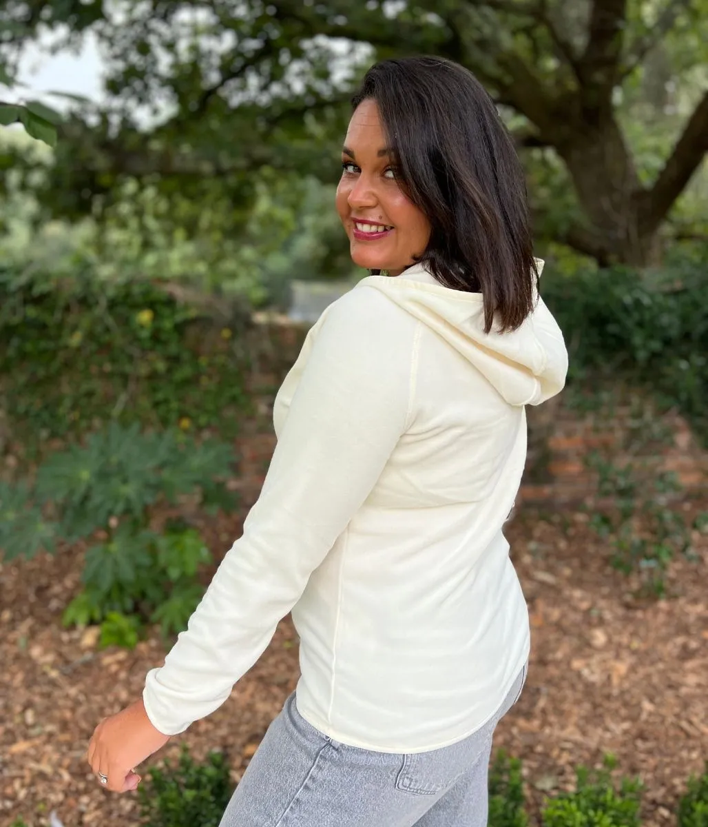 Cream Warriewood Hooded 1/4 Zip Fleece Polish Tone