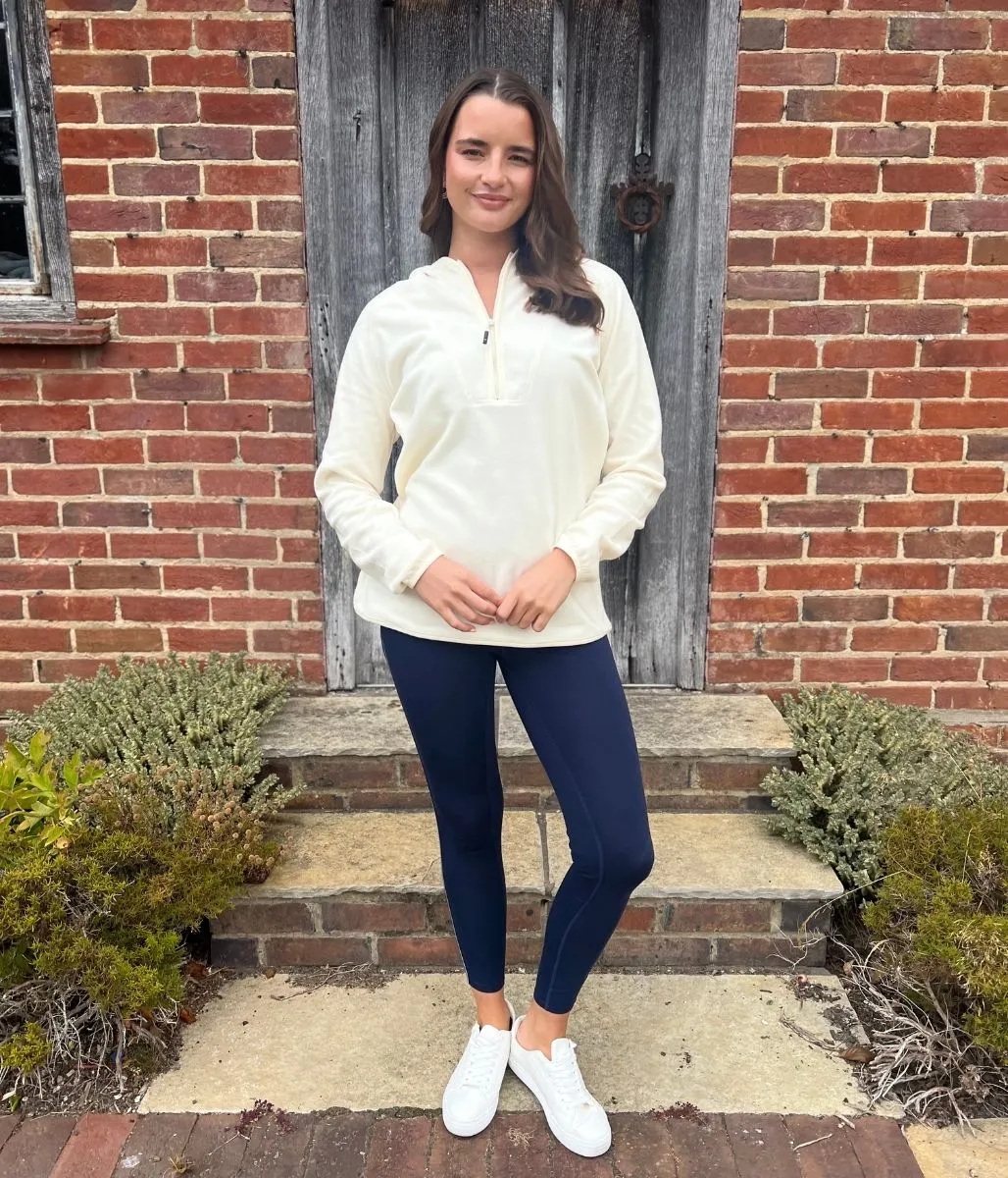 Cream Warriewood Hooded 1/4 Zip Fleece Fine Weave Active clothing