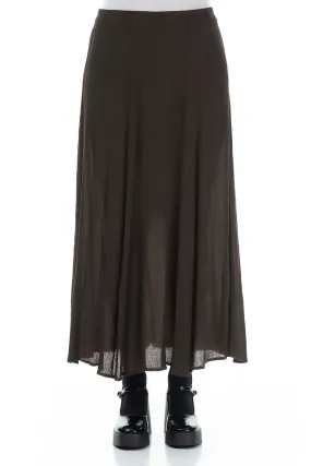 Contemporary Design Crinkled Forest Brown Silk Viscose Skirt