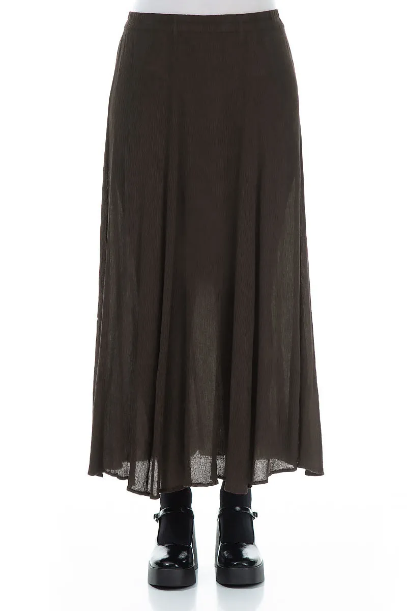 Contemporary Design Crinkled Forest Brown Silk Viscose Skirt