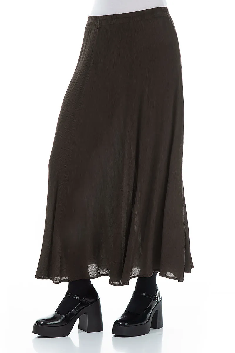 Crinkled Forest Brown Silk Viscose Skirt Trendy Outfit