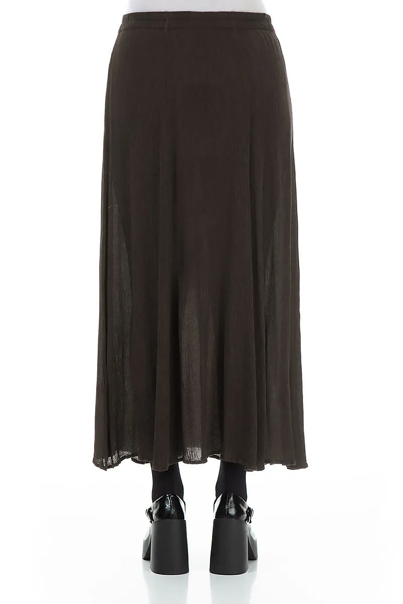 Bold Print Patchwork Design Crinkled Forest Brown Silk Viscose Skirt