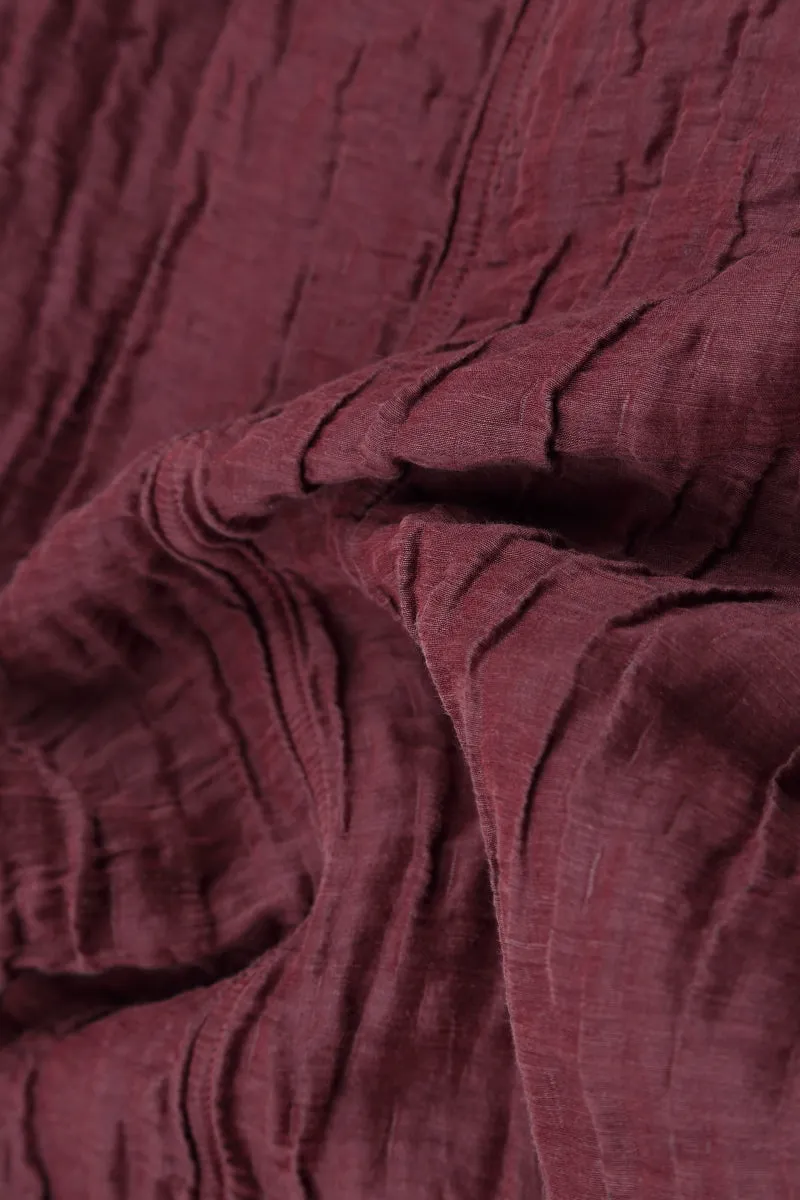 Casual Style Crinkled Merlot Silk Linen Skirt