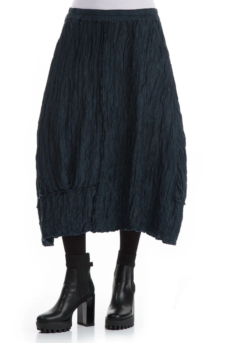 Style Moment Affordable Fashion Crinkled Midnight Blue Silk Linen Skirt