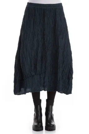 Crinkled Midnight Blue Silk Linen Skirt Budget Friendly